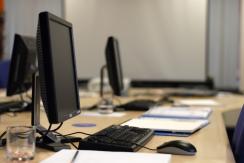Desk with computers set up