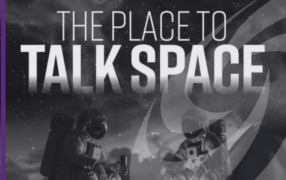 Image shows two astronauts with the copy The place to talk space